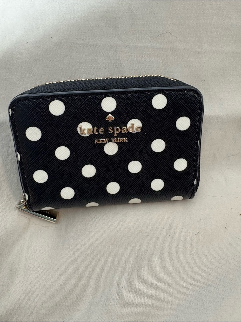 kate spade Black with White Polka Dot Zip Card Wallet